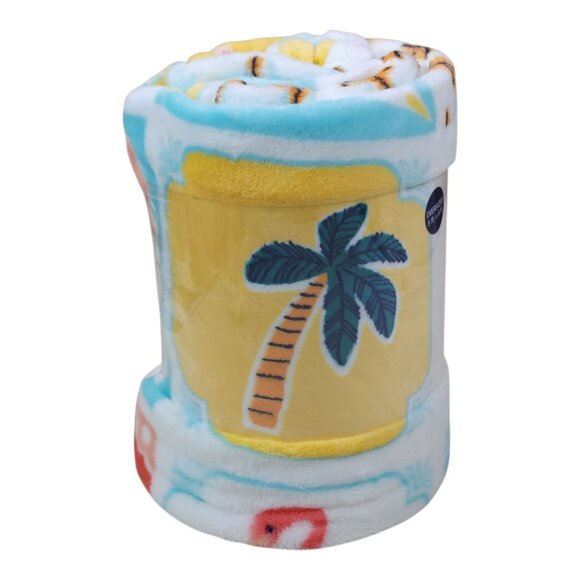 The Big One Oversized Plush Throw Blanket Coastal Print Faux Fur Tropical 5'x6' - Picture 7 of 13
